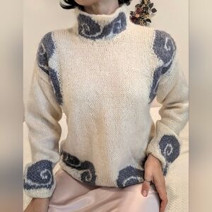 *sold* vintage pure wool hand knit sweater purple and ivory retro sweater womens
